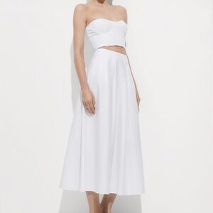 Mango White Pleated Maxi Skirt